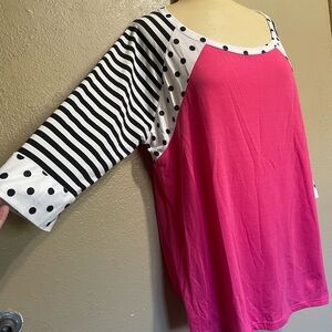 Pink and Black Striped Polka Dot Top New n wot size XL